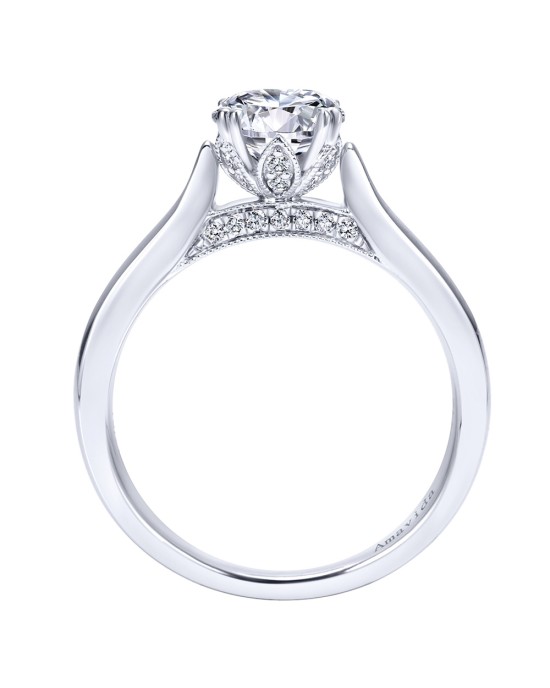 Gabriel & Co. Amavida Solitaire Ring Mounting w/ Pave Diamonds in 18K White Gold